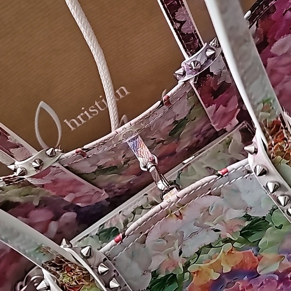 π2XHP Christian Louboutin CABATA Spiked Studded Paris Blooming Floral Tote Bag - Picture 10 of 16